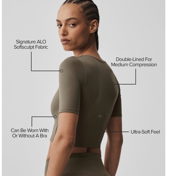 Alo Softsculpt Precision Half Sleeve Top in Olive Tree NWT - Picture 2 of 2